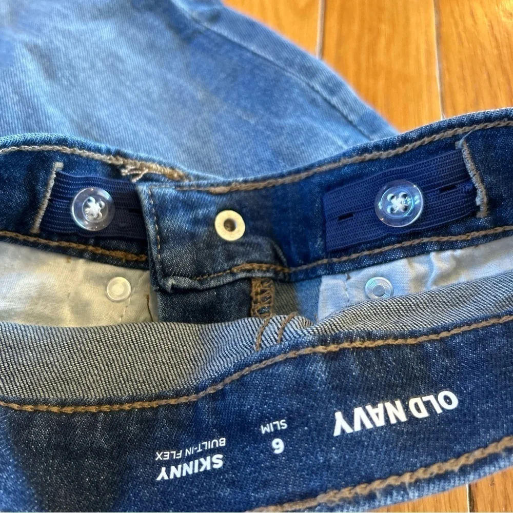 New Old Navy Blue Denim Skinny Jeans Adjustable Waist Sz 6 Slim Girls Inseam 21”